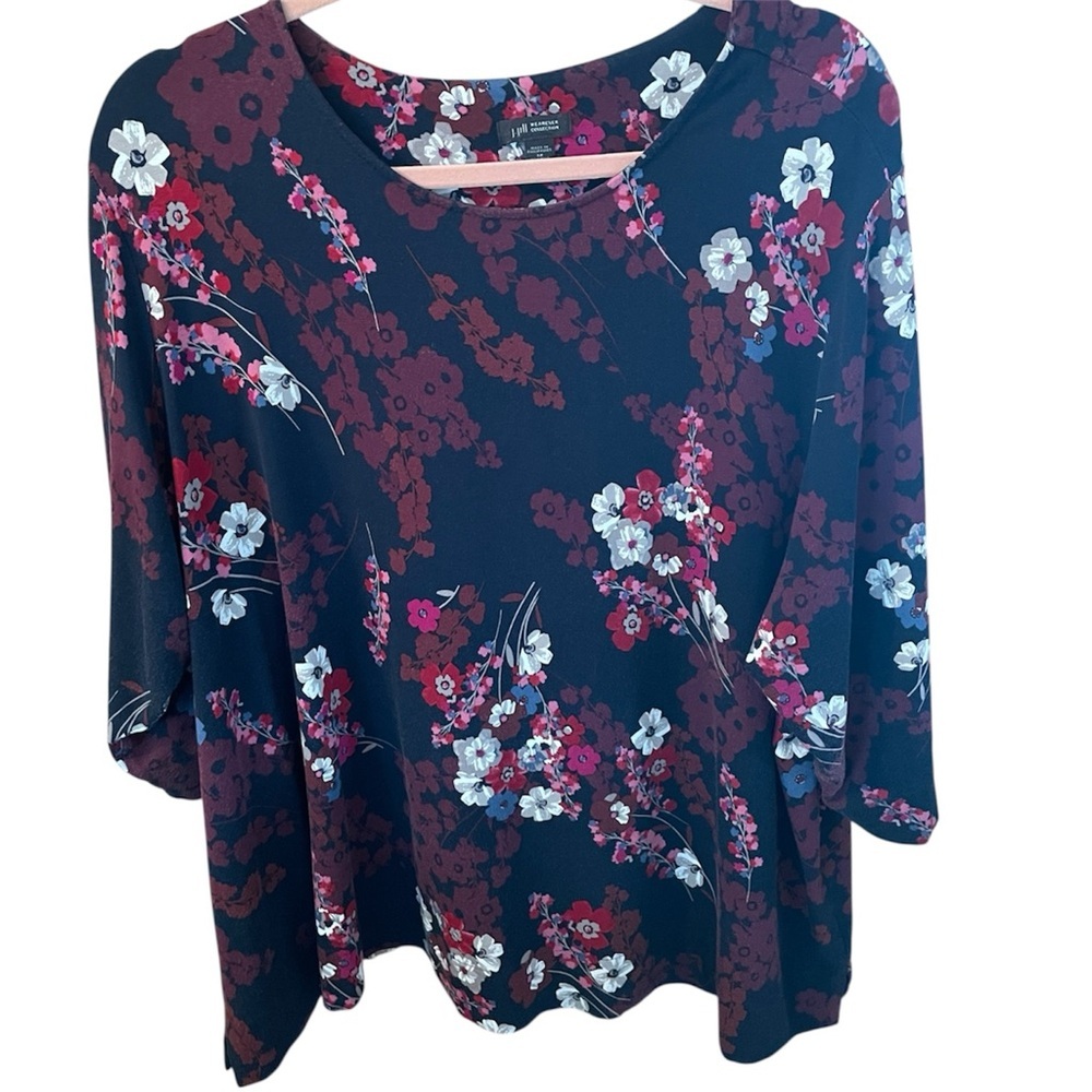 Women’s J. Jill Floral Top in Blue and Burgundy - Plus 3X